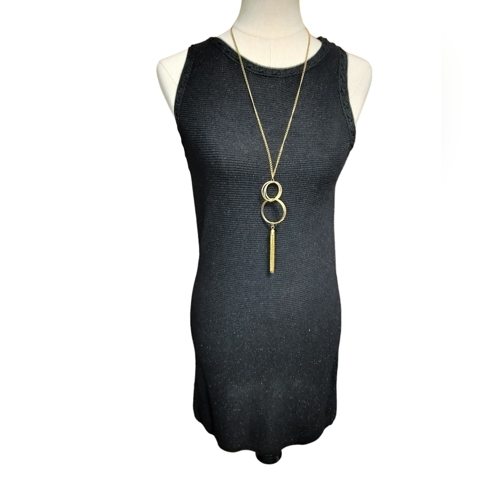 1694) White House Black Market Black Knit Glittery Sleeveless Dress Size Large